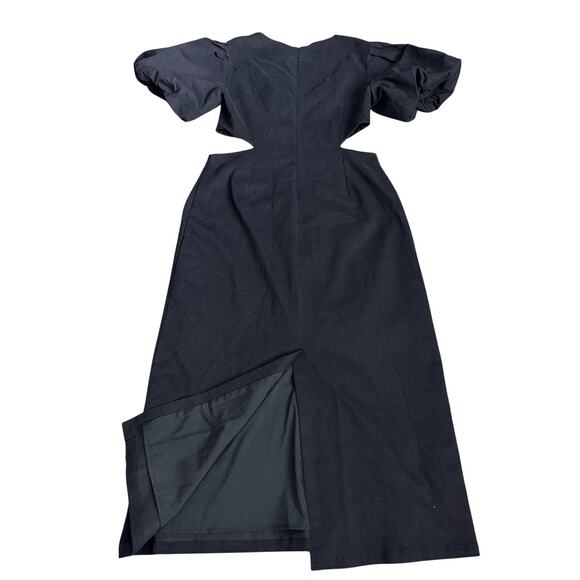 Moodie Crew Neck Puff Sleeve Cutout Midi Dress Black Size Large - Picture 7 of 10